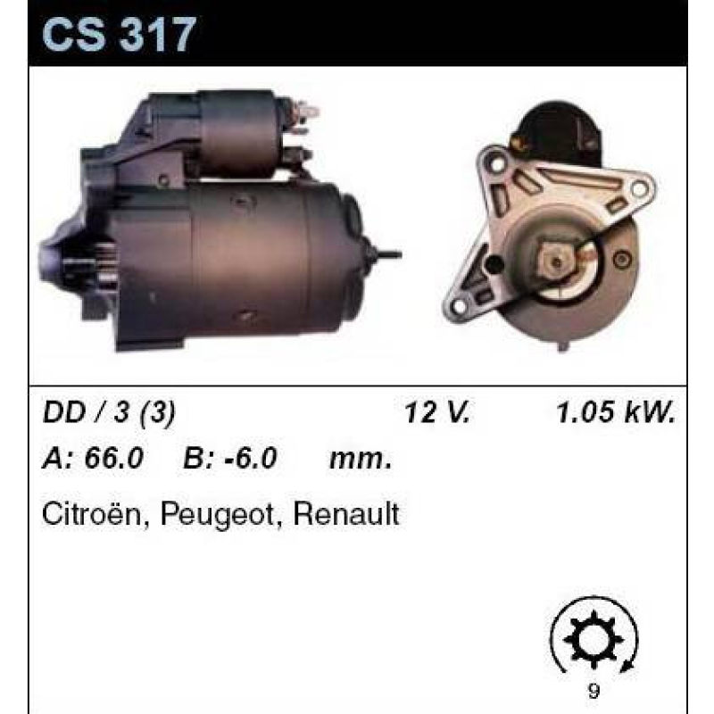 Стартер на RENAULT Master, Safrane, Trafic, Clio, Master, R18, R20, R21, R25, CITROEN CX20, CX22, PEUGEOT 505