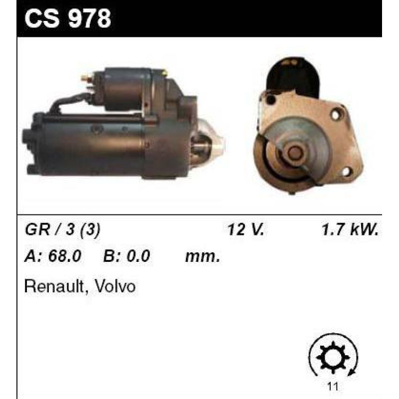 Стартер на RENAULT Laguna 2.0, VOLVO S40 1.6, 1.8, 2.0, T4 1.9, V40 1.8, 2.0, T4 1.9, 0986018511